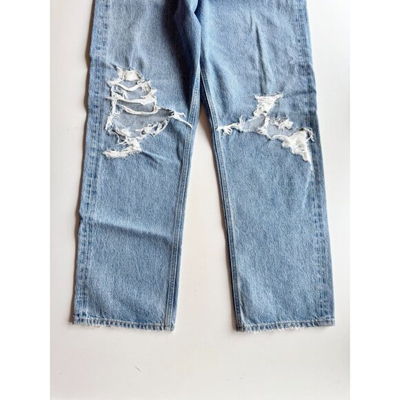 AGOLDE 90's Fall Out Light Wash Mid Rise Ripped Straight Leg Jeans, Size 29 - Picture 7 of 13